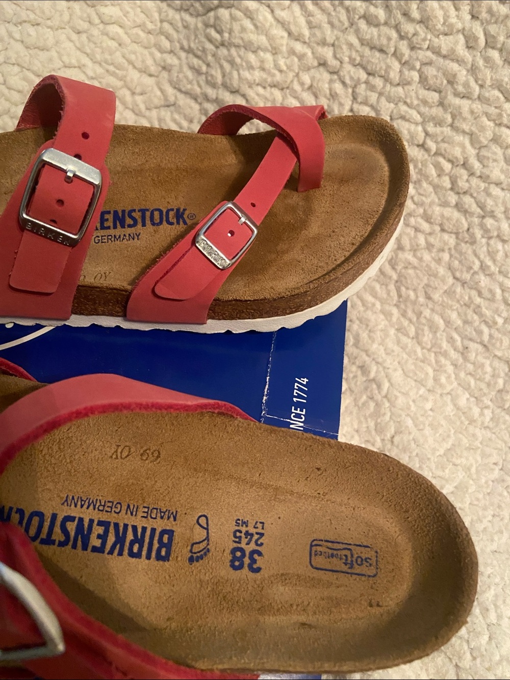 Birkenstock women’s Red uDouble-Strap Toe-Loop Sandals - Picture 9 of 14